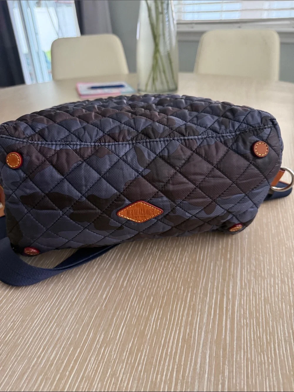 MZ Wallace Sutton Quilted Tote in Dark Navy Camo with Matching Pouch 229